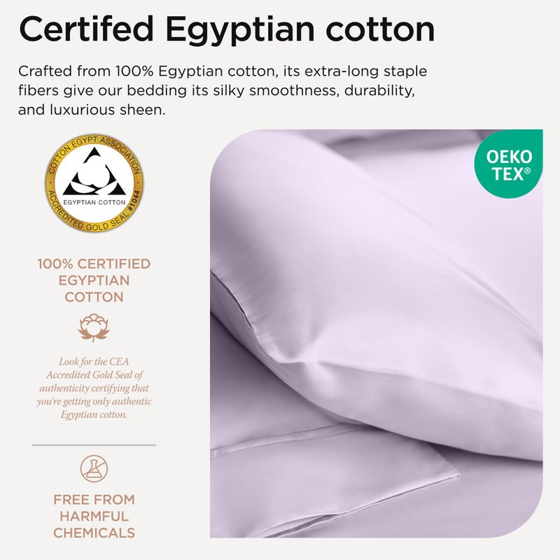 Threadmill Egyptian Cotton Sheets for King Size Bed | 100% Certified Egyptian Cotton King Bed Sheets Set | Snug Fit Elastic Deep Pocket King Sheets Soft, Breathable All Season Solid Sateen | Lilac - Image 3